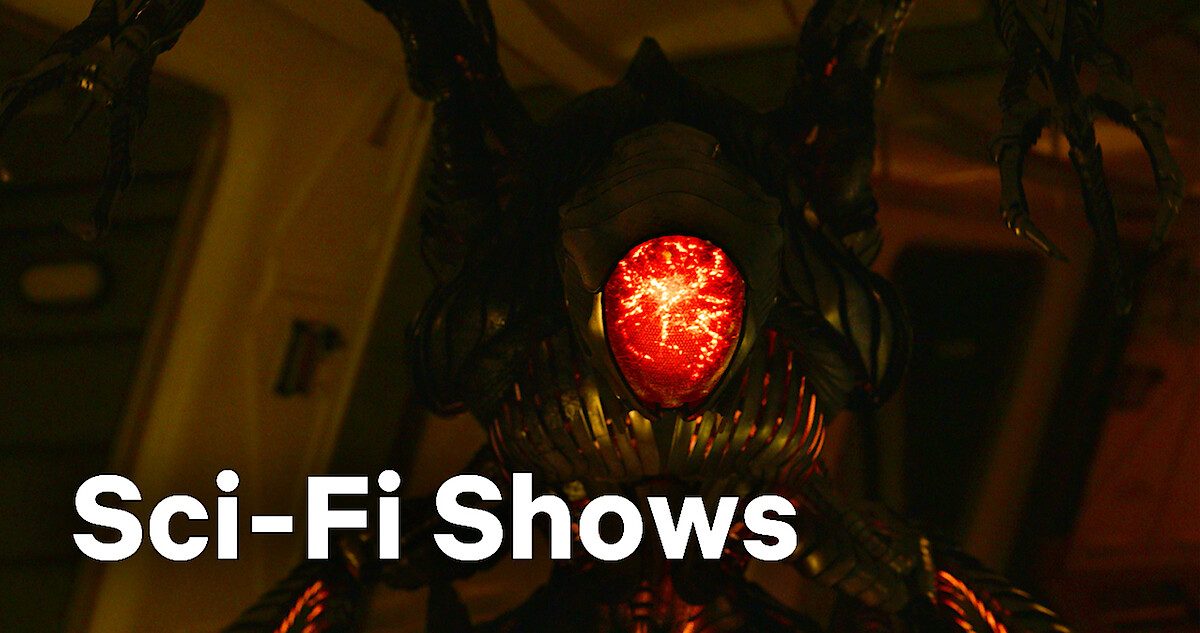 Still image of an alien with the text “Sci-Fi Shows” over the image.