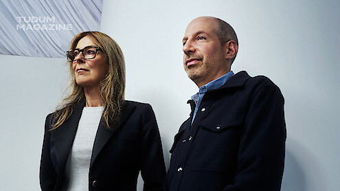 Kathryn Bigelow and Noah Oppenheim against a white backdrop.