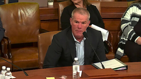 Brett Favre testifies at a congressional hearing examining welfare reform.