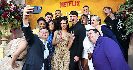 The cast and crew of Queen Charlotte at the red carpet premiere.