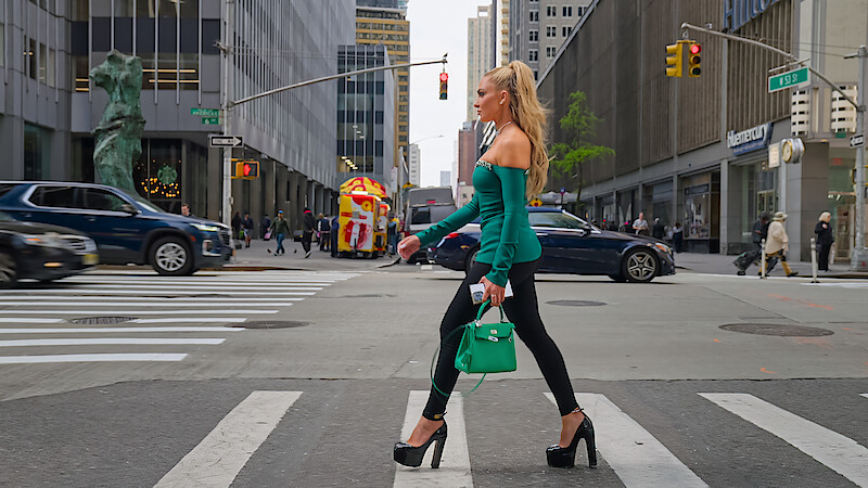 Eleonora Srugo crossing the street in New York.