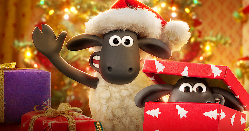 Shaun the Sheep is wearing a Santa hat.