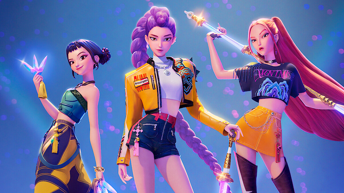 Netflix動畫《K-POP 獵魔女團》中女團HUNTR/X與男團Saja Boys的海報