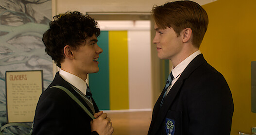 Two stars from Heartstopper Season 2 looking at each other 