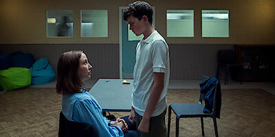 Erin Doherty as Briony Ariston and Owen Cooper as Jamie Miller in 'Adolescence'.