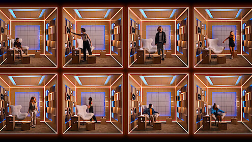 The cast of 'Building the Band' Season 1 in their booths.