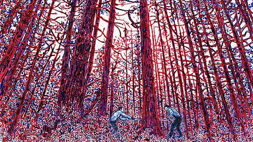 An illustration of two people cutting down a tree. 