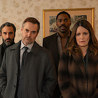 Cole Tristan Murphy as Kyler, Marco Calvani as Claude, Will Forte as Jack, Colman Domingo as Danny, and Tina Fey as Kate in 'The Four Seasons'