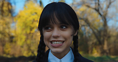 Watch Poor Enid Get Hit in the Face by Wednesday in These Bloopers