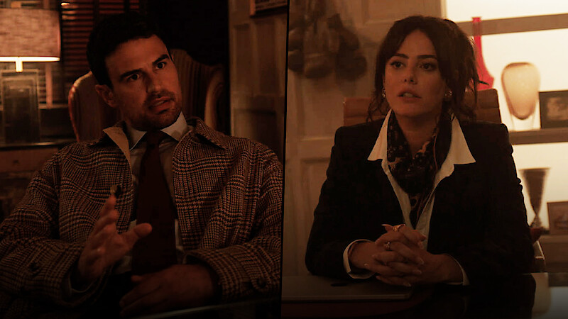 Split screen image of Eddie and Susie in conversation across from each other