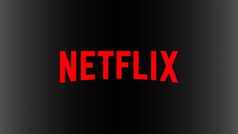 The red Netflix logo in bold letters centered on a black background with a gray gradient border.