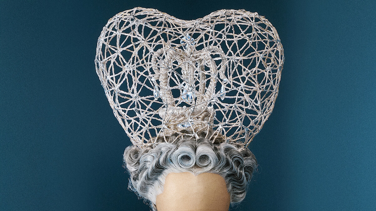 A close-up of Queen Charlotte's masquerade ball wig