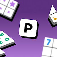 A smartphone displaying a word search puzzle app is centered, surrounded by colorful word and puzzle game pieces.