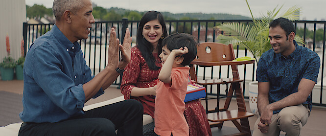 Barack Obama joins the Lakshmanan family for a rooftop cookout.