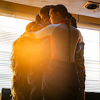 Millie Bobby Brown as Eleven, Charlie Heaton as Jonathan, Noah Schnapp as Will hug in 'Stranger Things 5'