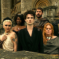 Mason Alexander Park as Desire, Kirby Howell-Baptiste as Death, Tom Sturridge as Dream, Barry Sloane as Destruction, and Donna Preston as Despair in 'The Sandman' Season 2.