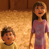 Animated still of Elliot voiced by Elias Janssen and Stevie voiced by Jolie Hoang-Rappaport in the film 'In Your Dreams'