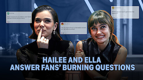 Haille Steinfeld and Ella Purnell with "Hailee and Ella Answer Fans' Burning Questions" title