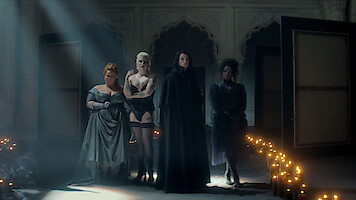 Donna Preston as Despair, Mason Alexander Park as Desire, Tom Sturridge as Dream, and Kirby Howell-Baptiste as Death in 'The Sandman' Season 2.