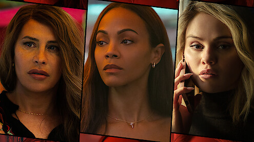 Karla Sofía Gascón, Zoe Saldaña, and Selena Gomez in Emilia Pérez