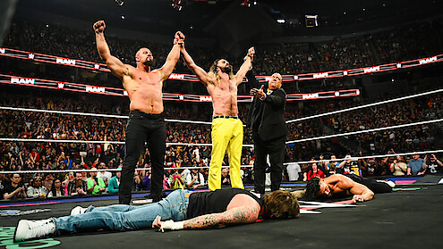 Bron Breakker, Paul Heyman, and Seth Rollins