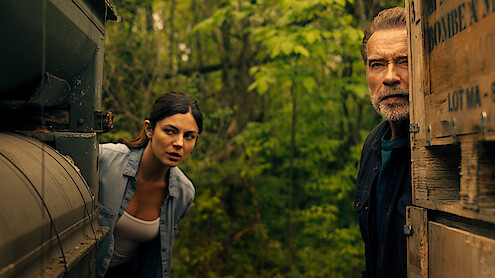 Monica Barbaro and Arnold Schwarzenegger in FUBAR.