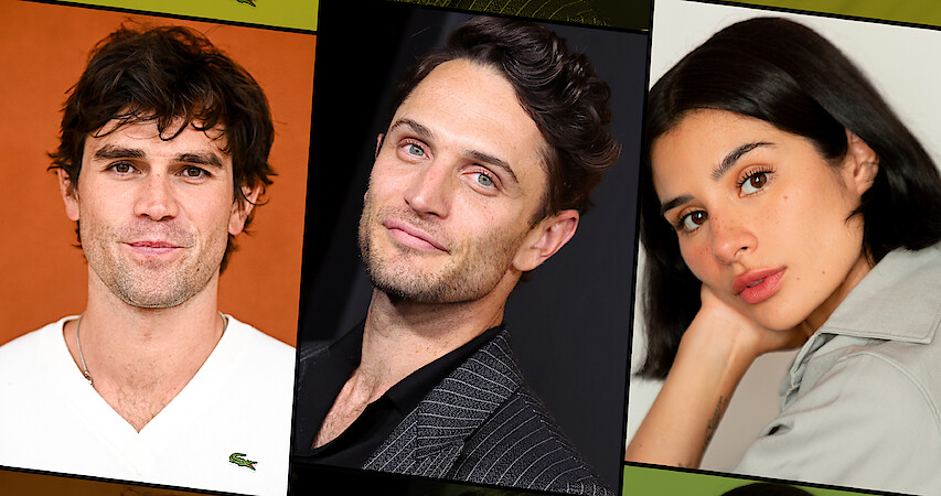Three people shown in separate portrait photos, each facing the camera. The left is a man with dark hair in a white shirt and orange background, center is a man in a suit with a dark background, right is a woman with dark hair posing against a light