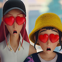 Mira e Zoey com olhinhos de coração em ‘Guerreiras do K-Pop’