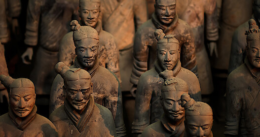 Terracotta Warriors lined up.