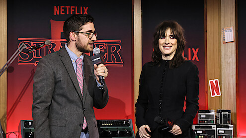 Josh Horowitz and Winona Ryder at the 'Stranger Things' Season 5 Premiere.