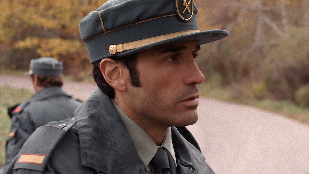 Álex García as Miguel investigates a crime scene in 'The Crystal Cuckoo.'