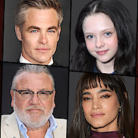 Headshots of Chris Pine, Iona Bell, Ray Winstone, and Sofia Boutella.