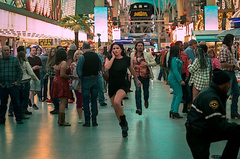 Shelley Hennig as Ava Winters, Nick Zano as Chad McKnight run through Las Vegas together in Season 1 of 'Obliterated.'