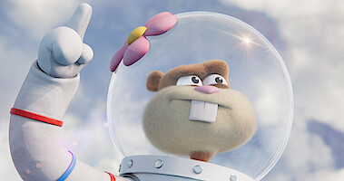Sandy Cheeks points to the sky in a still from Saving Bikini Bottom: The Sandy Cheeks Movie