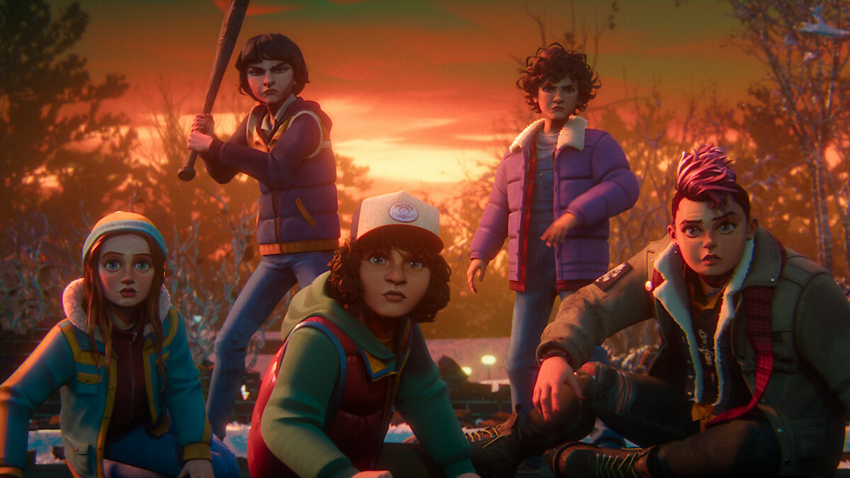 Max, Mike, Dustin, Eleven, and Nikki in 'Stranger Things: Tales From '85'
