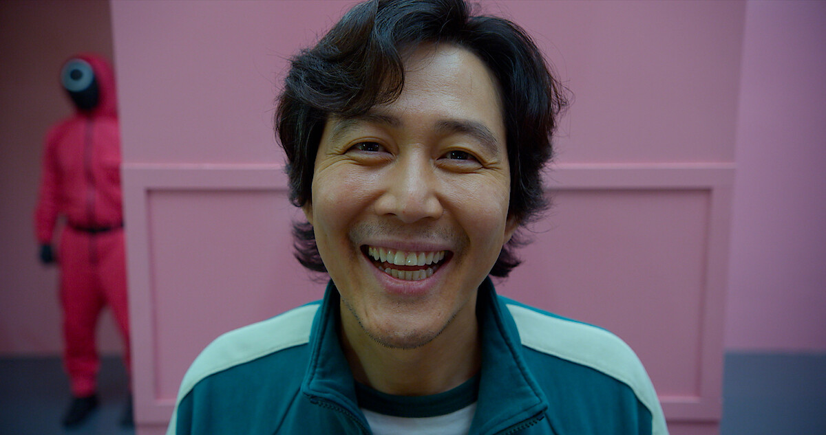 A close up of the main actor from 'Squid Game'