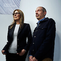Kathryn Bigelow and Noah Oppenheim against a white backdrop.