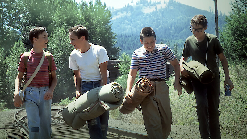 Gordie (Wil Wheaton), Chris (River Phoenix), Vern (Jerry O'Connell) and Teddy (Corey Feldman) take the road in 'Stand By Me.'