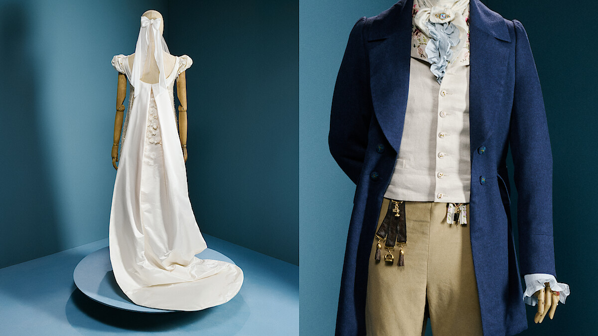 Sophie and Benedict's wedding day costumes