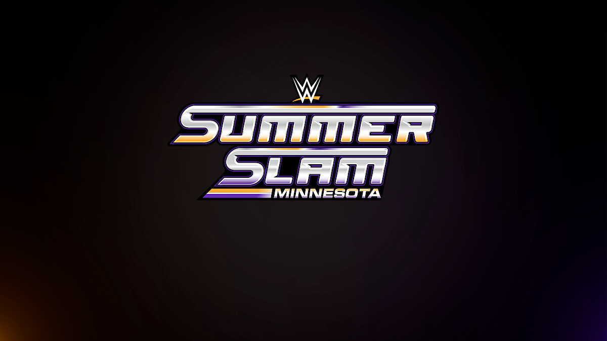 Photo: netflix.com WWE SummerSlam Minnesota event logo on a dark background with metallic text and the WWE emblem on top, promotional graphic