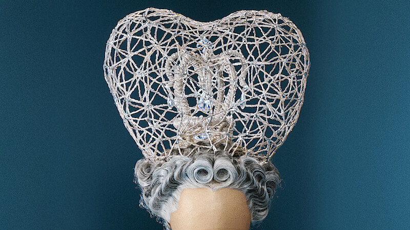 A close-up of Queen Charlotte's masquerade ball wig