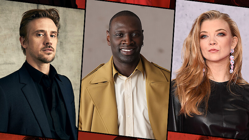 Headshots of Boyd Holbrook, Omar Sy, and Natalie Dormer.
