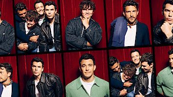 A collage of images of Jonathan Bailey, Luke Thompson, Luke Newton, and Will Tilston in a photo booth.