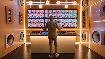 AJ McLean stands in front of a screen featuring the 'Building the Band' Season 1 booths.