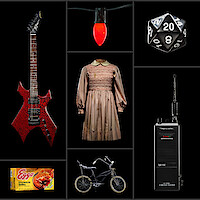 A grid of different props from Stranger Things.