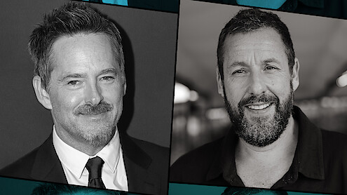 Two men in separate black-and-white portrait photos; one in a suit and tie on a formal backdrop, the other in casual attire with a blurred outdoor or indoor event background, both facing the camera and smiling.