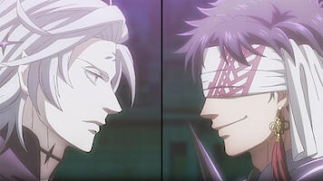 Animated split screen of two men facing each other in 'Record of Ragnarok III'