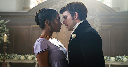 Kate (Simone Ashley) and Anthony (Jonathan Bailey) almost kiss in 'Bridgerton' Season 2