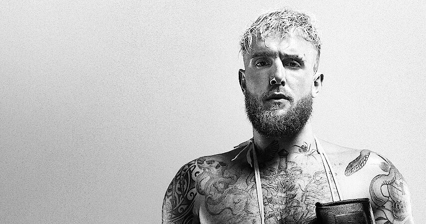 Jake Paul portrait in black and white from Untold.