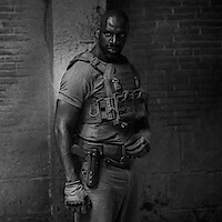 Behind the scenes image of Omar Sy on the set of 'Mercenary'